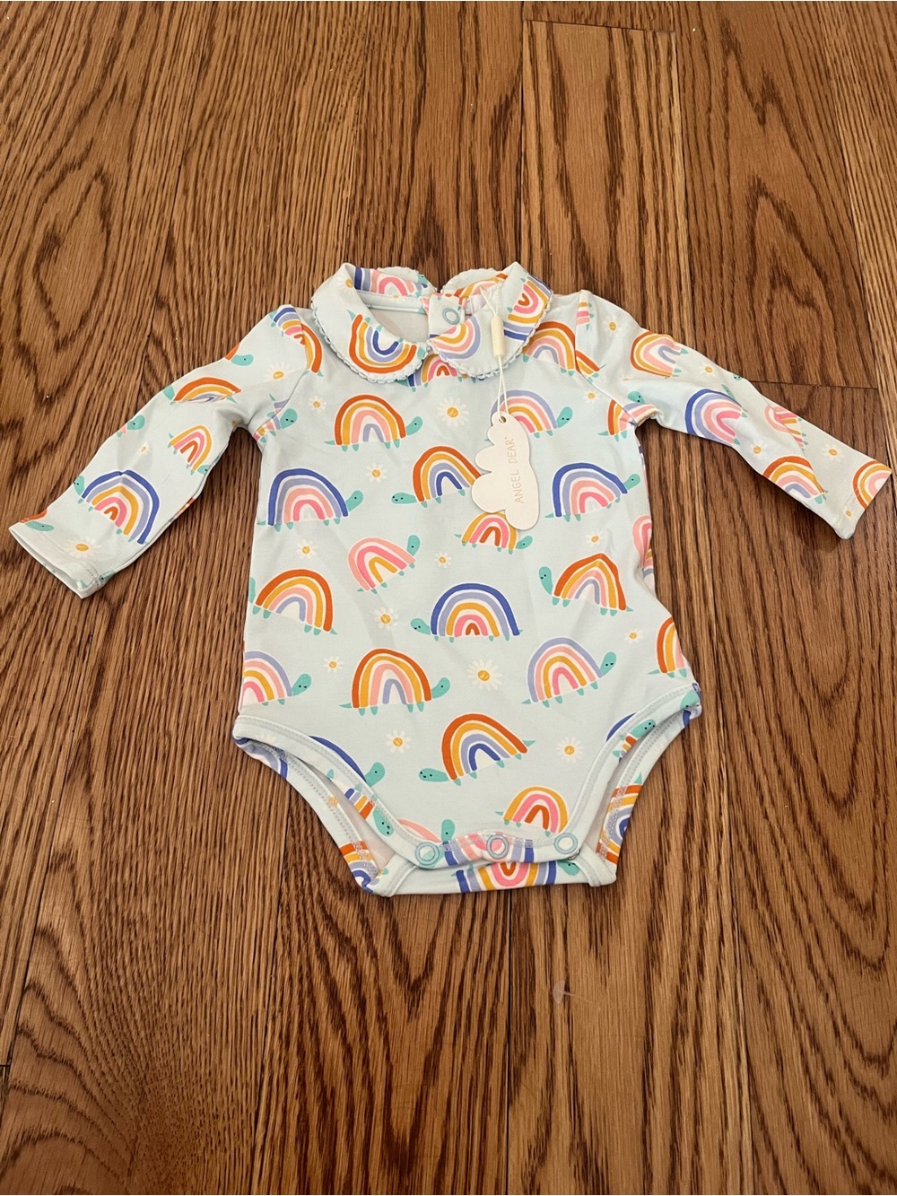 Angel Dear Baby Long-Sleeve One-Piece Rainbow Print - light blue 0-3 month NEW